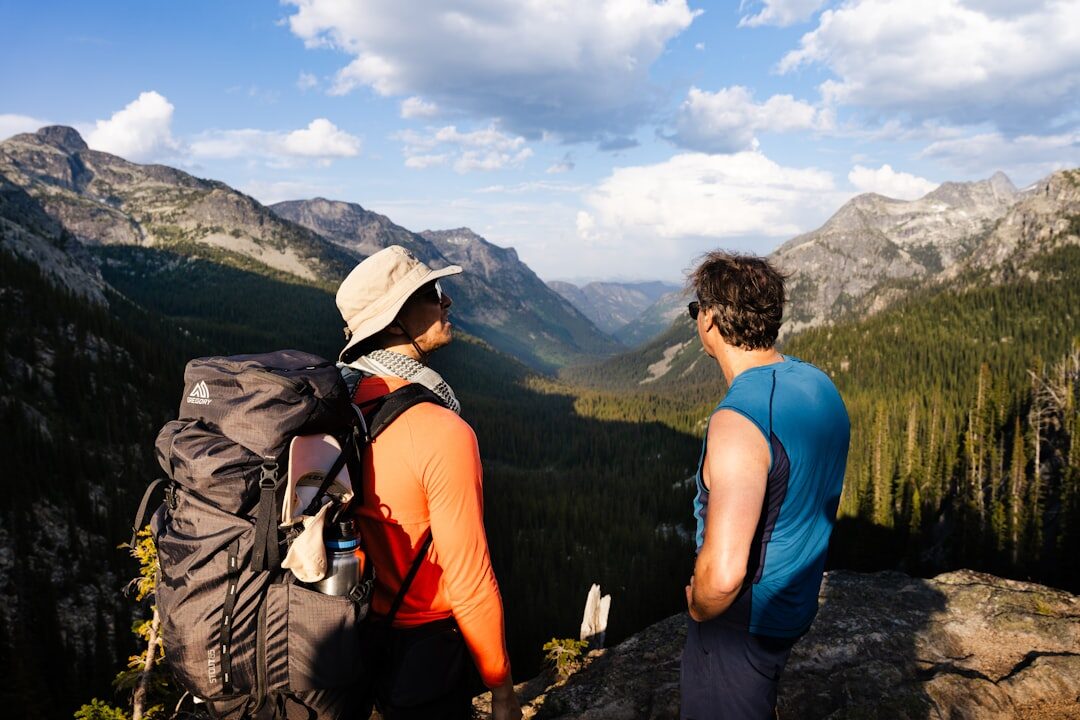 seniors hiking in mountains